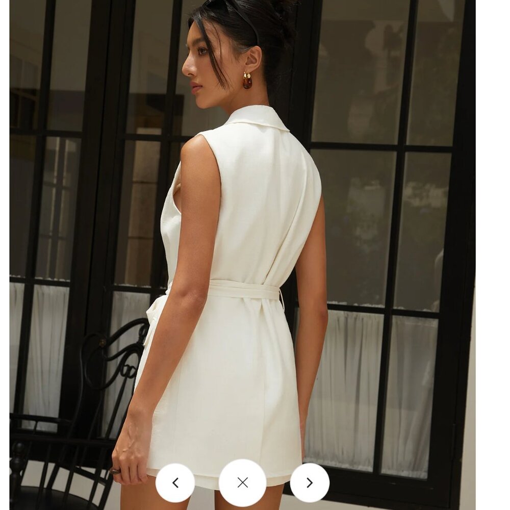 Linen-Blend Belted Vest and matching Shorts Set - Picture 7 of 10